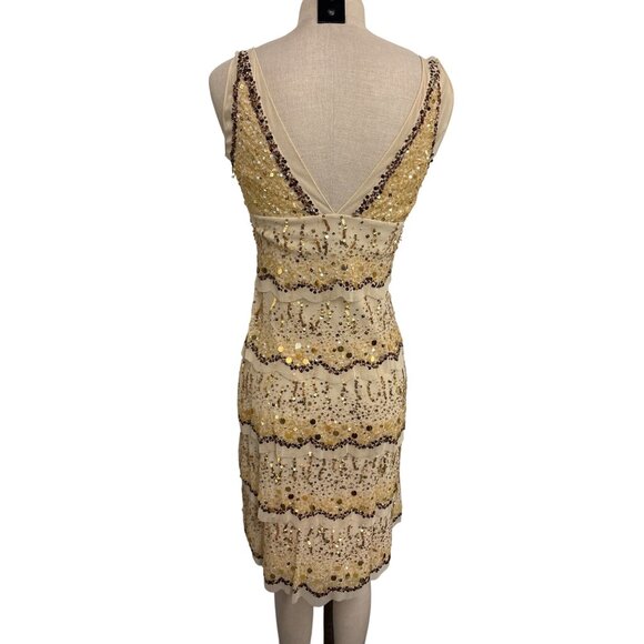 Basix II Gold Sequin Beaded Sleeveless Cocktail Dress Burlesque Style 4P - Picture 6 of 11